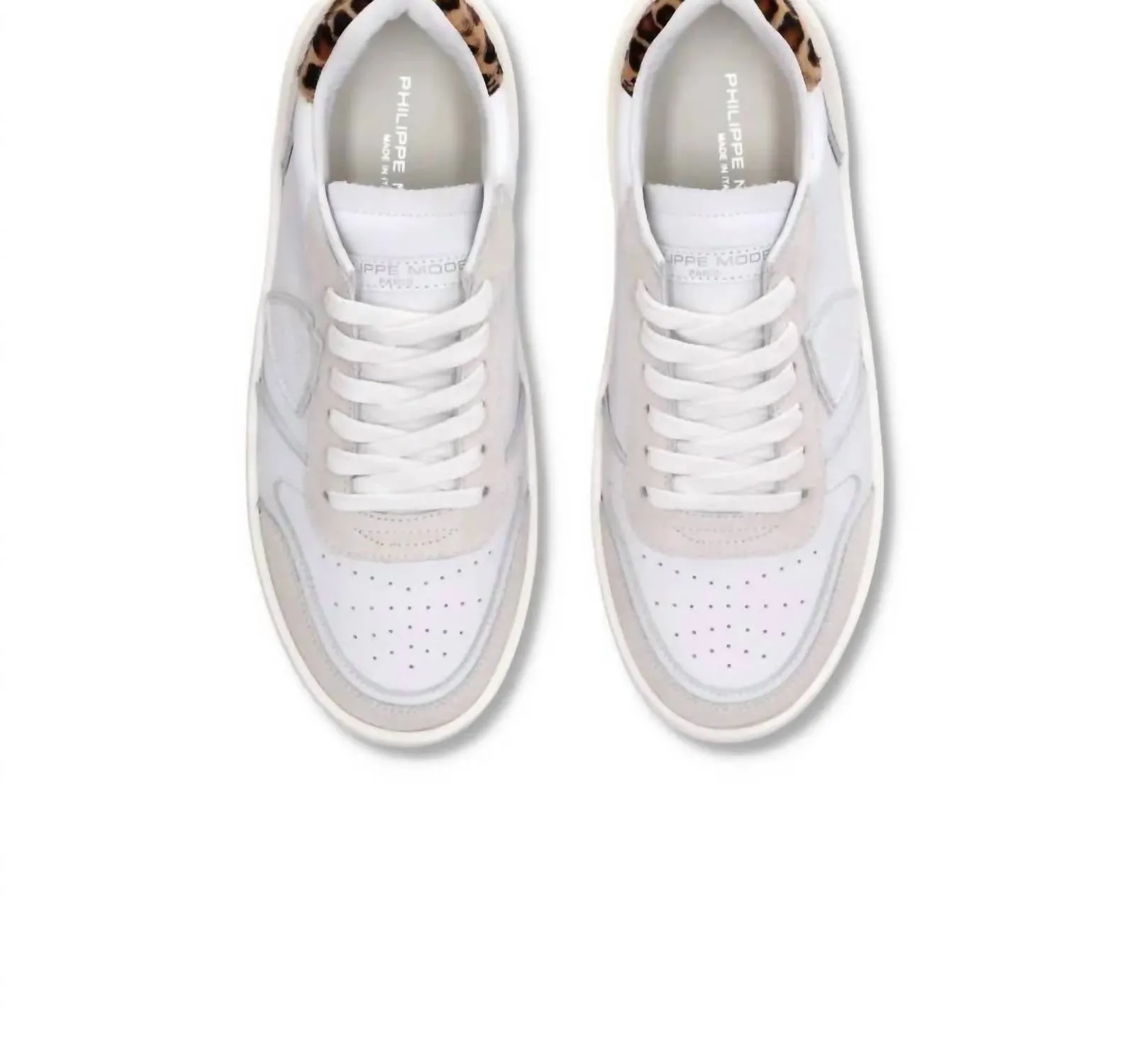 Women's Nice Low Sneakers In Veau Animalier Blanc Leo